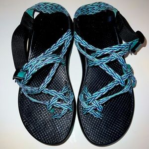Chaco Z Cloud. Double Strap - Teal Blue Bottoms - womens size 8